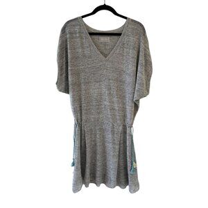 Zadig & Voltaire Size S Gray Linen V-Neck Short Sleeve Dress Side Tassel Detail